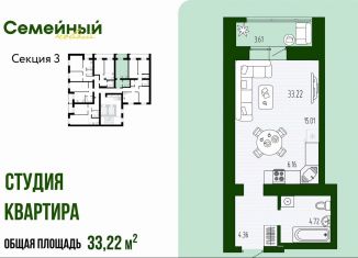 Квартира на продажу студия, 33.2 м2, село Засечное, ЖК Семейный, улица Натальи Лавровой, с14/2