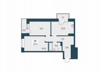 2-комнатная квартира на продажу, 62.8 м2, Новосибирск, метро Заельцовская