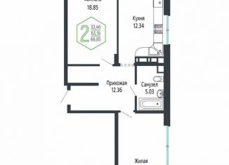 2-ком. квартира на продажу, 66.6 м2, Краснодар, микрорайон Черемушки, Обрывная улица, 22/1