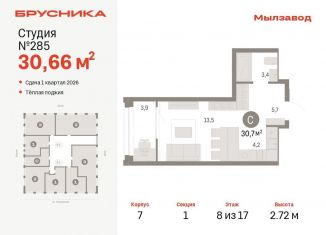 Продам квартиру студию, 30.7 м2, Новосибирск, ЖК Мылзавод