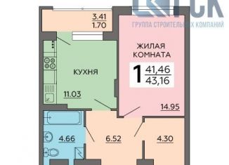 Продам 1-ком. квартиру, 43.2 м2, Воронеж, улица 121 Стрелковой Дивизии, 9, ЖК Суворов-Сити