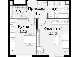 Однокомнатная квартира на продажу, 40.8 м2, деревня Бородино, Малая Бородинская улица, 1к7