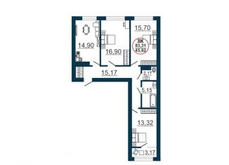 Продается трехкомнатная квартира, 86.5 м2, Новосибирск, улица Забалуева, 3/1, ЖК 1-ый на Киевской