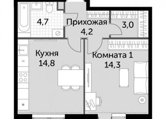 1-комнатная квартира на продажу, 42.2 м2, деревня Бородино, Малая Бородинская улица, 1к7