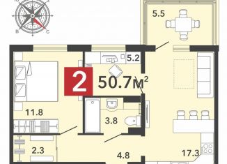 Двухкомнатная квартира на продажу, 50.7 м2, Пензенская область, жилой комплекс Радужные Дворы, с70