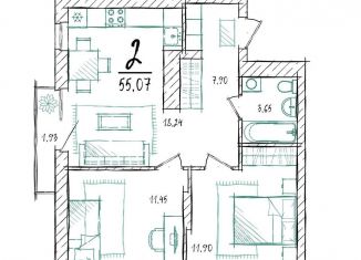 Продам 2-ком. квартиру, 55.1 м2, Тюменская область