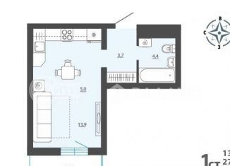 1-комнатная квартира на продажу, 28 м2, Воронеж, ЖК Новое Подгорное