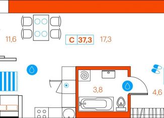 Продам квартиру студию, 37.3 м2, Тюмень, улица Ветеранов Труда, 36, Ленинский округ