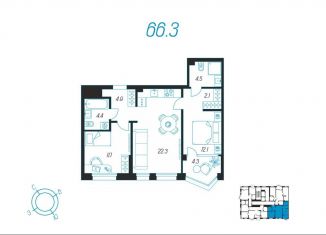 2-комнатная квартира на продажу, 66.3 м2, Тула, улица Михеева, 9А