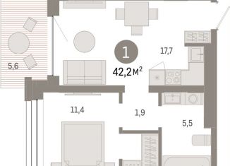 Продажа однокомнатной квартиры, 42.2 м2, Тюмень, Центральный округ