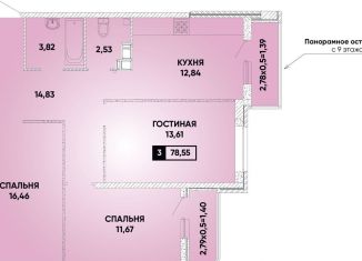 3-комнатная квартира на продажу, 78.6 м2, Краснодарский край