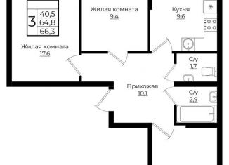 Продается 3-комнатная квартира, 66.3 м2, Краснодар, жилой комплекс Европа Клубный Квартал 6, лит7