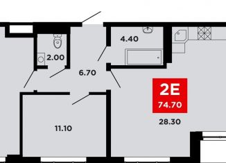 2-ком. квартира на продажу, 74.7 м2, Краснодар, улица им. Мурата Ахеджака, 12к10, Прикубанский округ