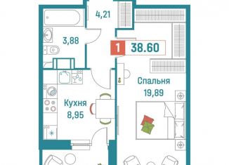 Продажа 1-комнатной квартиры, 38.6 м2, Мурино