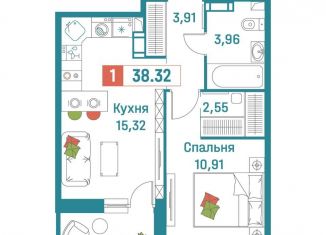 Продам 1-комнатную квартиру, 38.3 м2, Ленинградская область