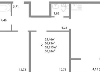 Продажа двухкомнатной квартиры, 58.8 м2, Челябинск, Калининский район, улица Университетская Набережная, 113А