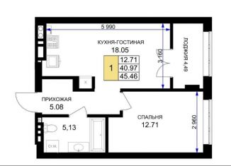 Продается 1-ком. квартира, 45.5 м2, Калининградская область