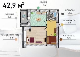 Продается 1-ком. квартира, 42.9 м2, Воронежская область