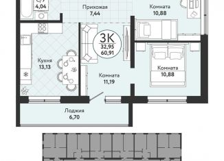 Продаю 3-комнатную квартиру, 60.9 м2, Новосибирская область