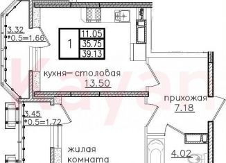 Продажа однокомнатной квартиры, 35.8 м2, Краснодар, микрорайон КСК