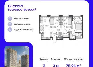 Продажа трехкомнатной квартиры, 75.9 м2, Санкт-Петербург, муниципальный округ Морской