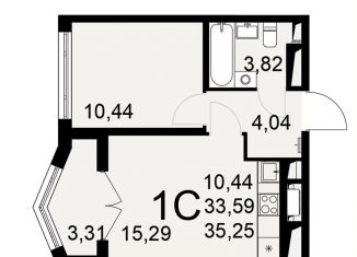 1-комнатная квартира на продажу, 35.3 м2, Тула