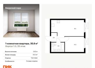 Продам однокомнатную квартиру, 35.8 м2, Москва, жилой комплекс Амурский Парк, 1.3, ЖК Амурский Парк