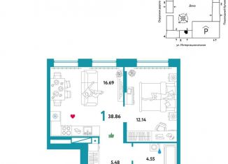 1-ком. квартира на продажу, 38.9 м2, Тюмень, Калининский округ