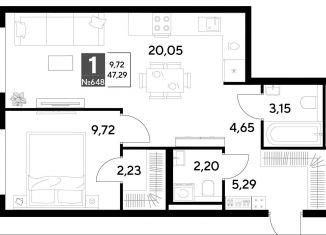 Продается однокомнатная квартира, 47.3 м2, Калуга, Ленинский округ