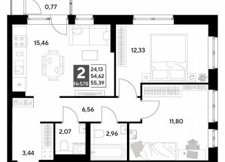 Продается двухкомнатная квартира, 55.4 м2, Калуга