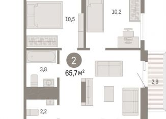 Продаю двухкомнатную квартиру, 65.7 м2, Курган, жилой район Центральный