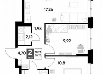 Продам 2-ком. квартиру, 50.8 м2, Калуга