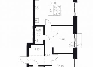 Продается 2-комнатная квартира, 70.6 м2, Казань, Адмиралтейская улица, 2, Кировский район