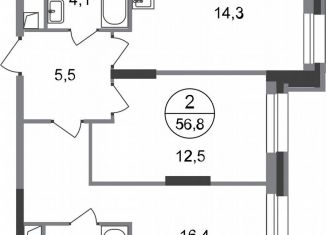 Продажа 2-комнатной квартиры, 56.8 м2, Московский, ЖК Первый Московский