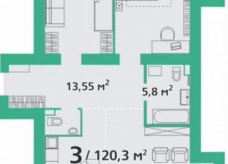 Продается 2-комнатная квартира, 120.2 м2, Красноярский край, улица Березина, 82Д