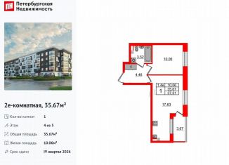 Продается 1-комнатная квартира, 35.7 м2, Санкт-Петербург, муниципальный округ Пулковский Меридиан