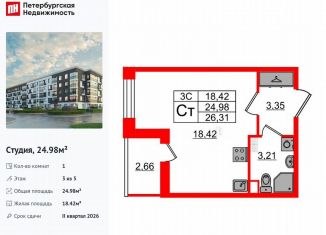 Продажа квартиры студии, 25 м2, Санкт-Петербург, метро Звёздная