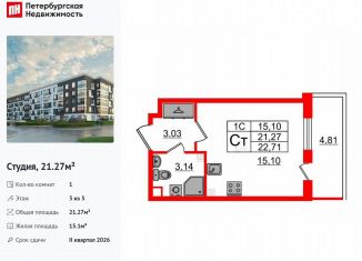 Продается квартира студия, 21.3 м2, Санкт-Петербург, муниципальный округ Пулковский Меридиан