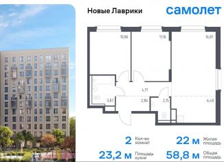 2-ком. квартира на продажу, 58.8 м2, Мурино