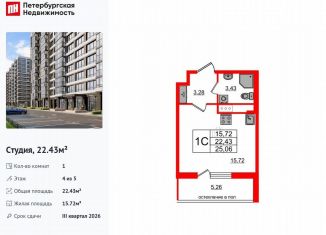 Продажа квартиры студии, 22.4 м2, Санкт-Петербург, метро Московская