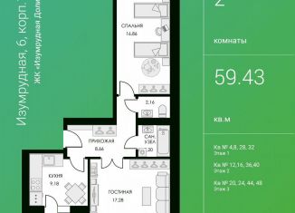 Продается 2-комнатная квартира, 59.3 м2, Калуга, Московский округ