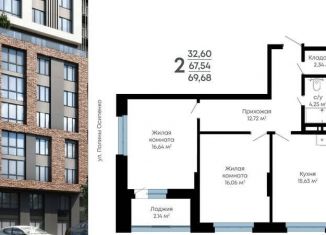 Продажа двухкомнатной квартиры, 68.5 м2, Воронеж, Ленинградская улица, 120Б