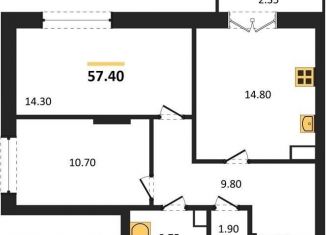 2-ком. квартира на продажу, 57.4 м2, Новосибирск, ЖК на Королёва, улица Королёва, 1Б