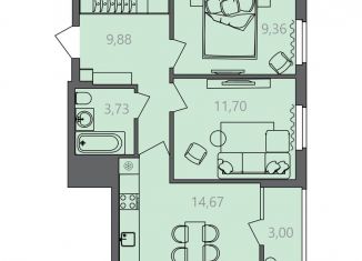 Продается 2-комнатная квартира, 50.8 м2, Волгоград, Созидательская улица, 14, Краснооктябрьский район