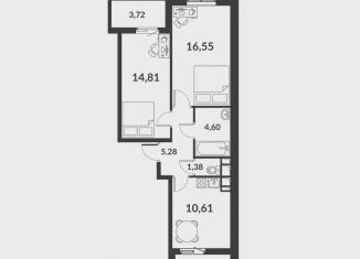 Продается 2-ком. квартира, 57 м2, посёлок Шушары, ЖК Чкалов