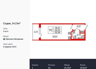 Продажа квартиры студии, 24 м2, Санкт-Петербург, муниципальный округ Сосновая Поляна, улица Владимира Пчелинцева, 3