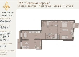 Продам трехкомнатную квартиру, 106.5 м2, Санкт-Петербург, муниципальный округ Чкаловское