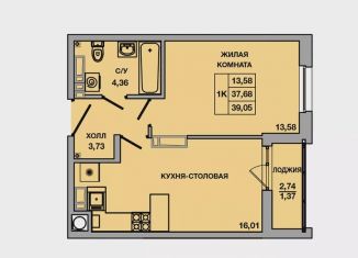 Продается однокомнатная квартира, 39.1 м2, Батайск, ЖК Пальмира 2.0