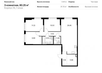 Продажа 3-комнатной квартиры, 80.3 м2, городской посёлок Янино-1