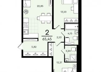 2-комнатная квартира на продажу, 65.5 м2, Тюмень